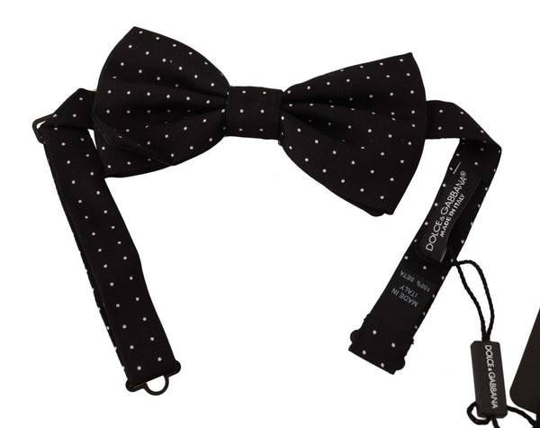Black White Polka Dot Silk Adjustable Neck Papillon Bow Tie