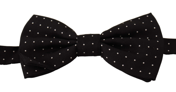 Black White Polka Dot Silk Adjustable Neck Papillon Bow Tie