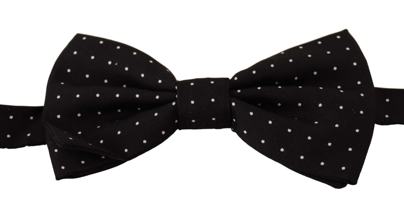 Black White Polka Dot Silk Adjustable Neck Papillon Bow Tie