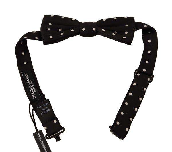 Black White Polka Dot Silk Adjustable Neck Papillon Bow Tie