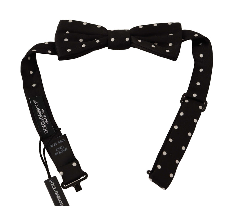 Black White Polka Dot Silk Adjustable Neck Papillon Bow Tie