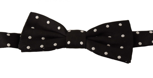 Black White Polka Dot Silk Adjustable Neck Papillon Bow Tie