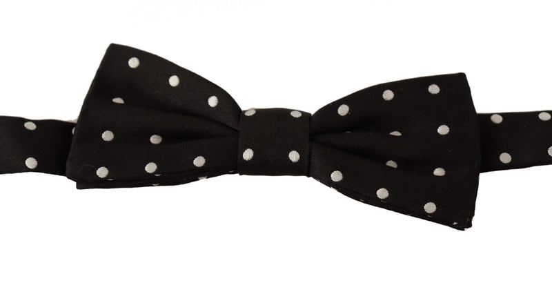 Black White Polka Dot Silk Adjustable Neck Papillon Bow Tie