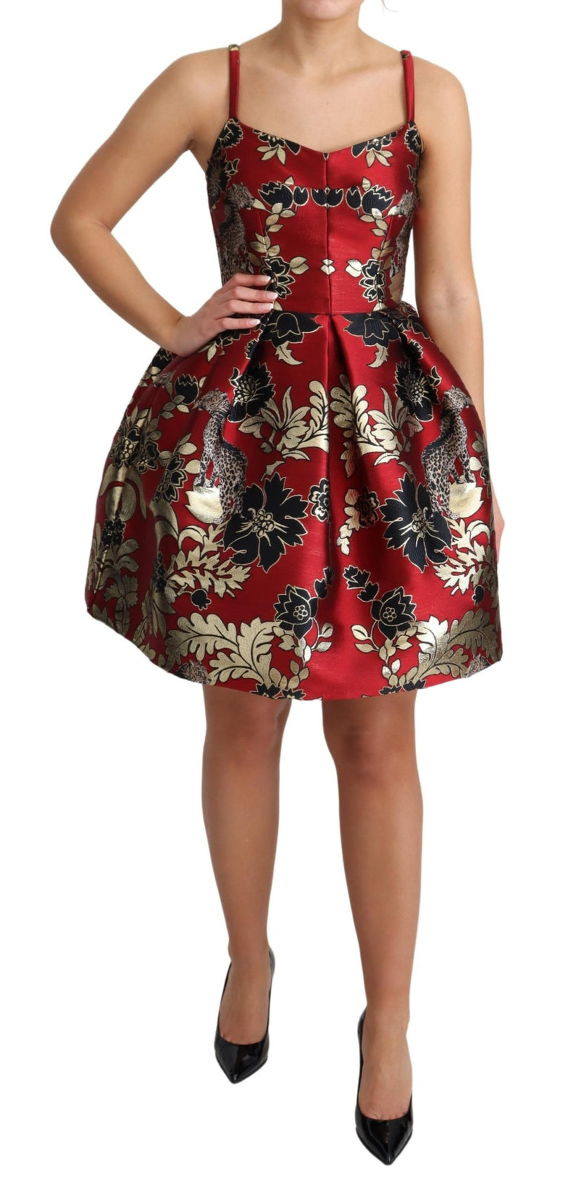 Red Floral Jacquard Sleeveless Mini Dress