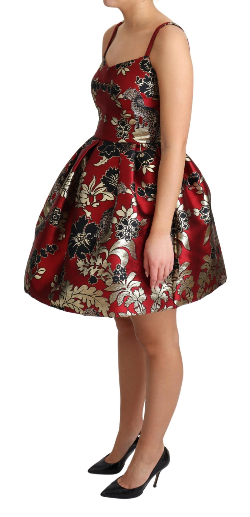 Red Floral Jacquard Sleeveless Mini Dress