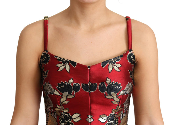 Red Floral Jacquard Sleeveless Mini Dress