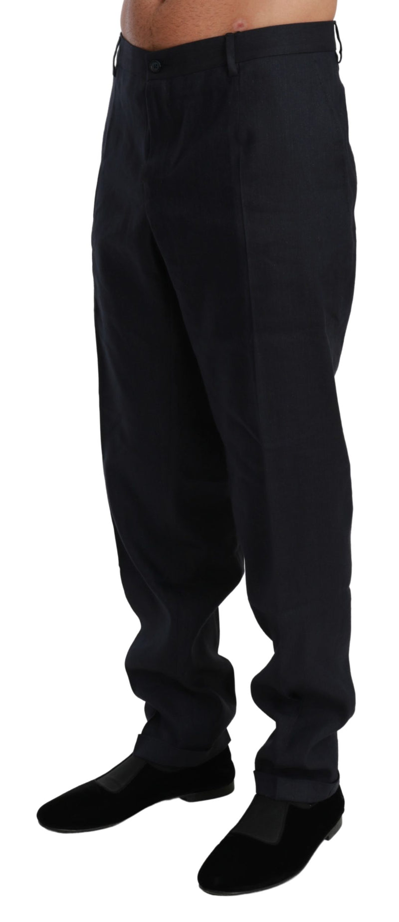 Blue Linen Silk Dress Trouser Flax Pants