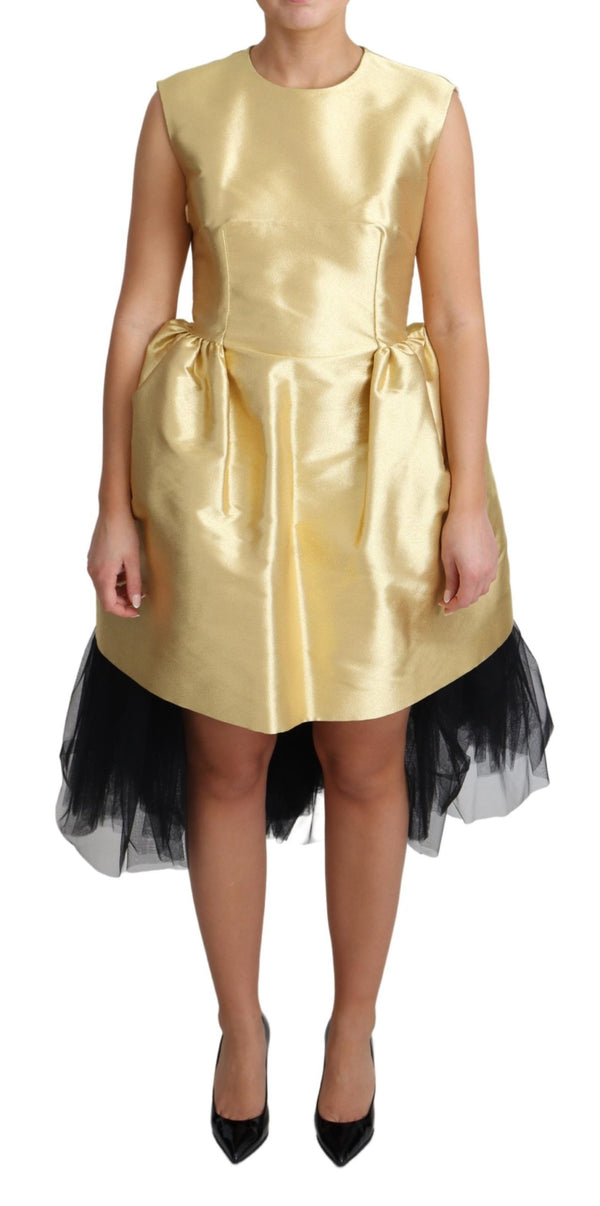 Gold Sleeveless A-line Tulle Polyester Dress