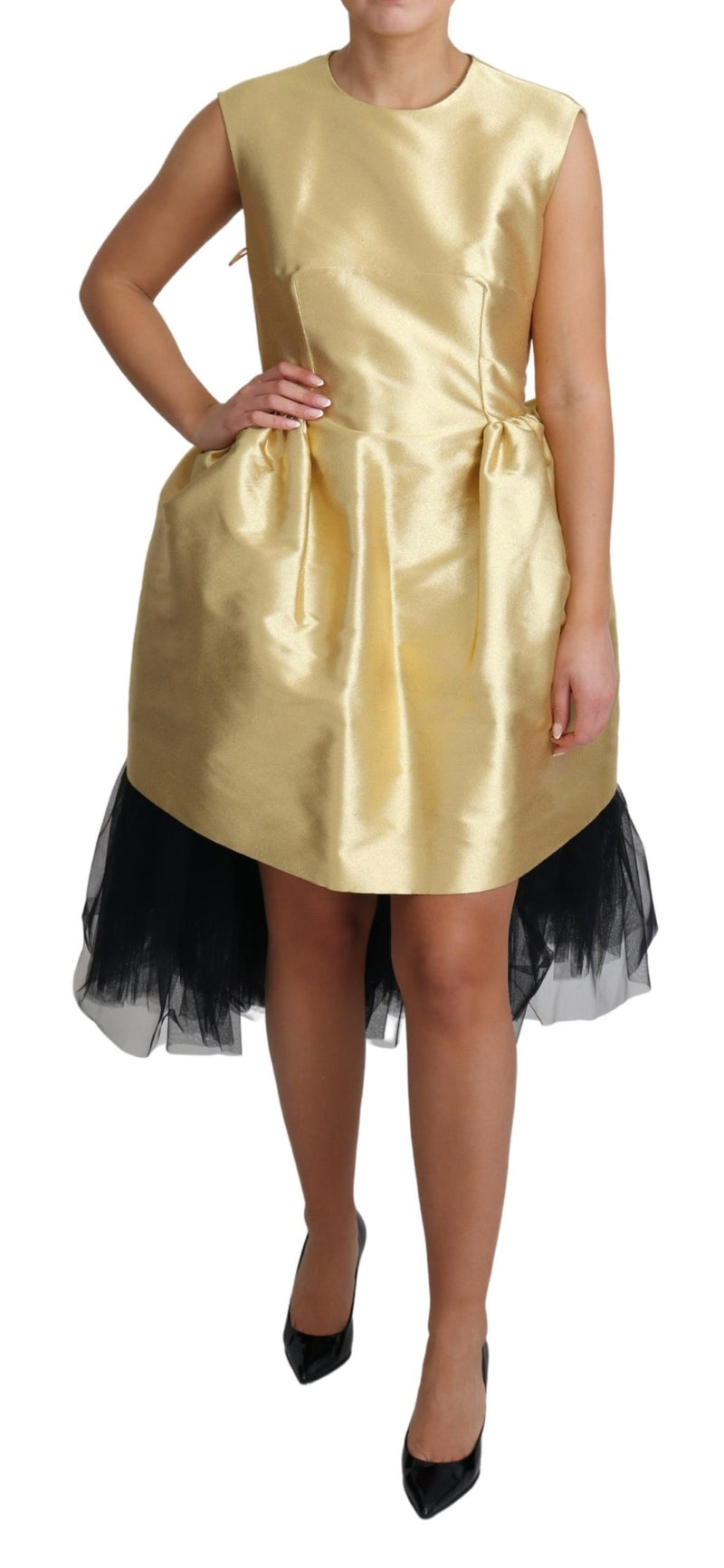Gold Sleeveless A-line Tulle Polyester Dress