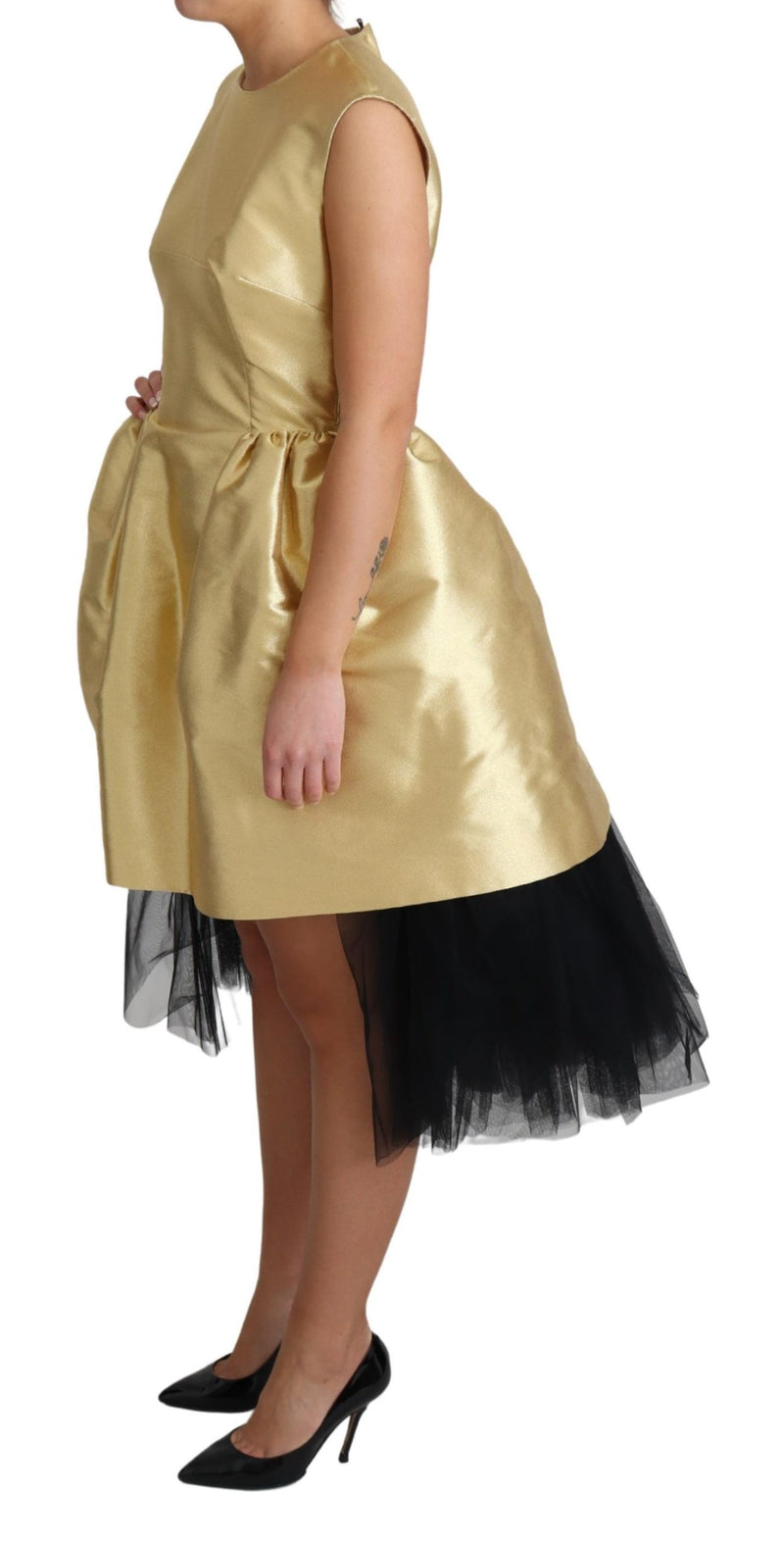 Gold Sleeveless A-line Tulle Polyester Dress