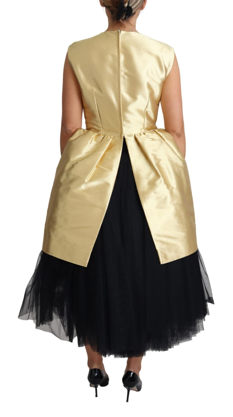 Gold Sleeveless A-line Tulle Polyester Dress