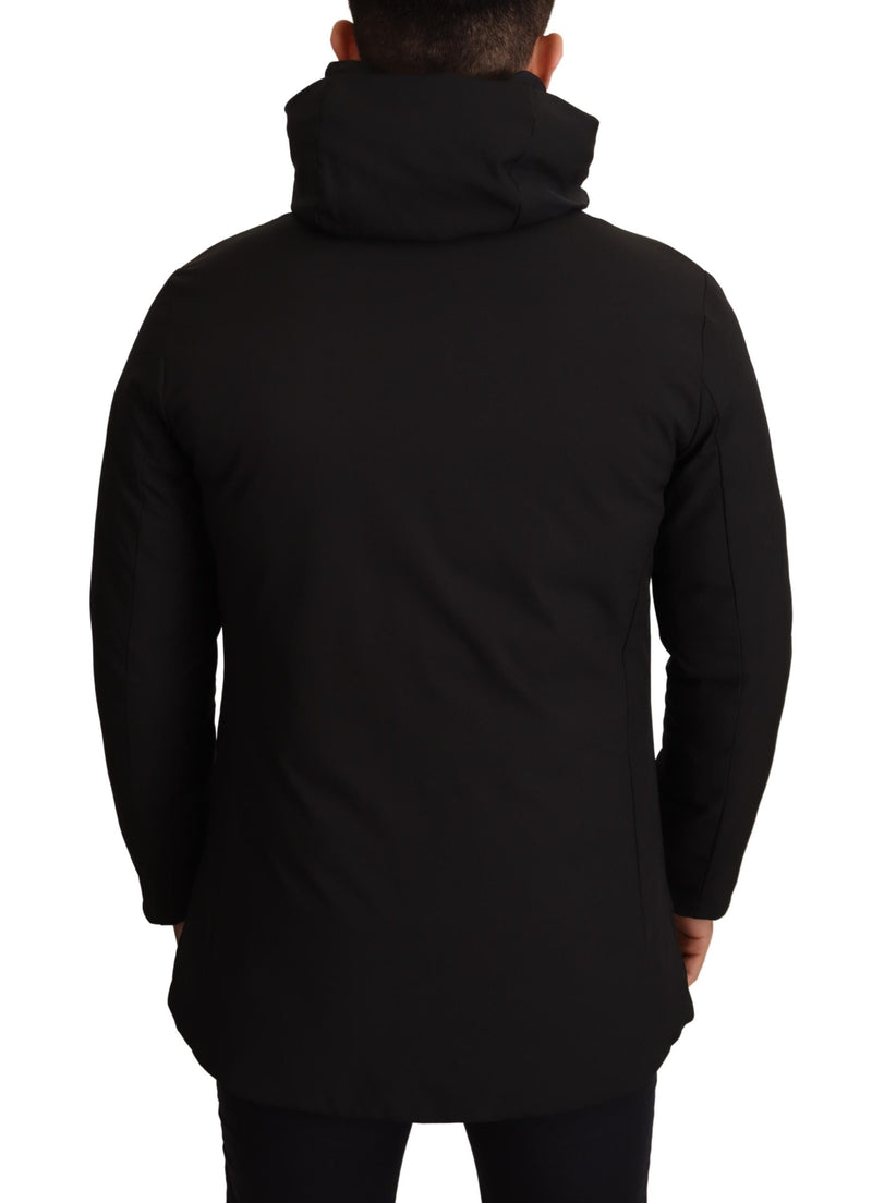 Black Polyester Hooded Windbreaker Jacket