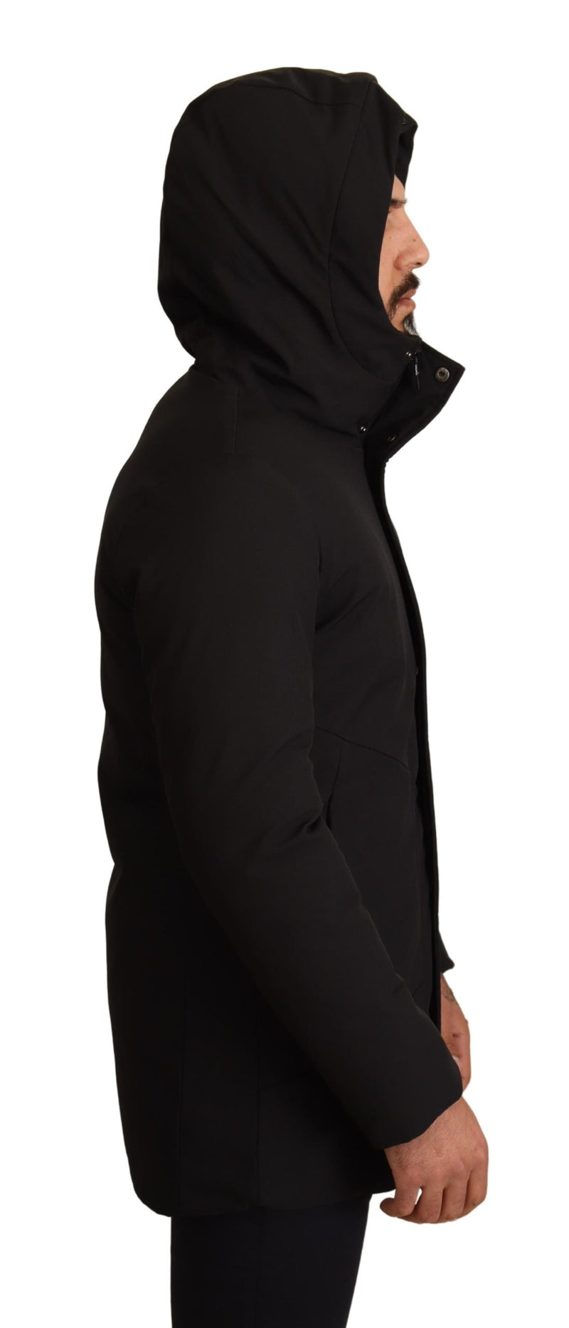 Black Polyester Hooded Windbreaker Jacket