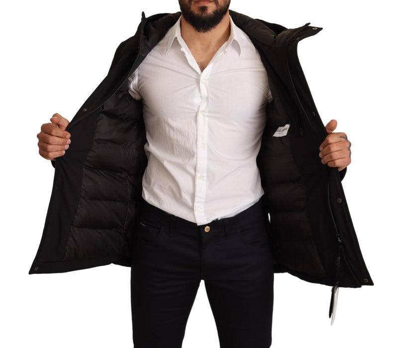 Black Polyester Hooded Windbreaker Jacket