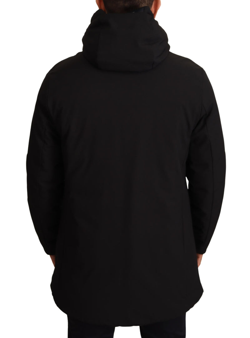 Black Polyester Hooded Windbreaker Jacket