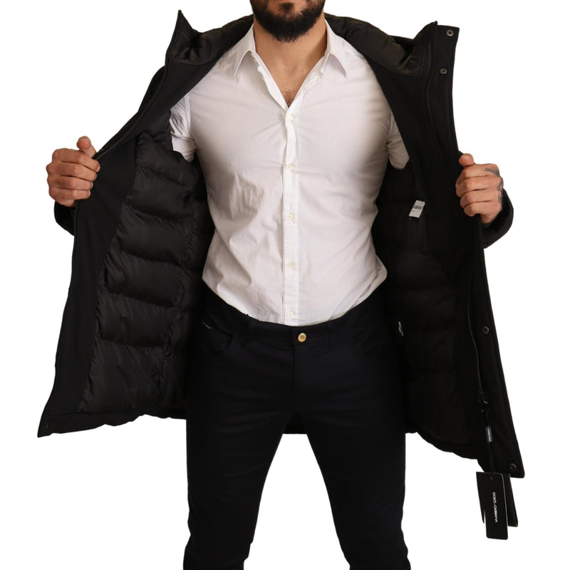 Black Polyester Hooded Windbreaker Jacket