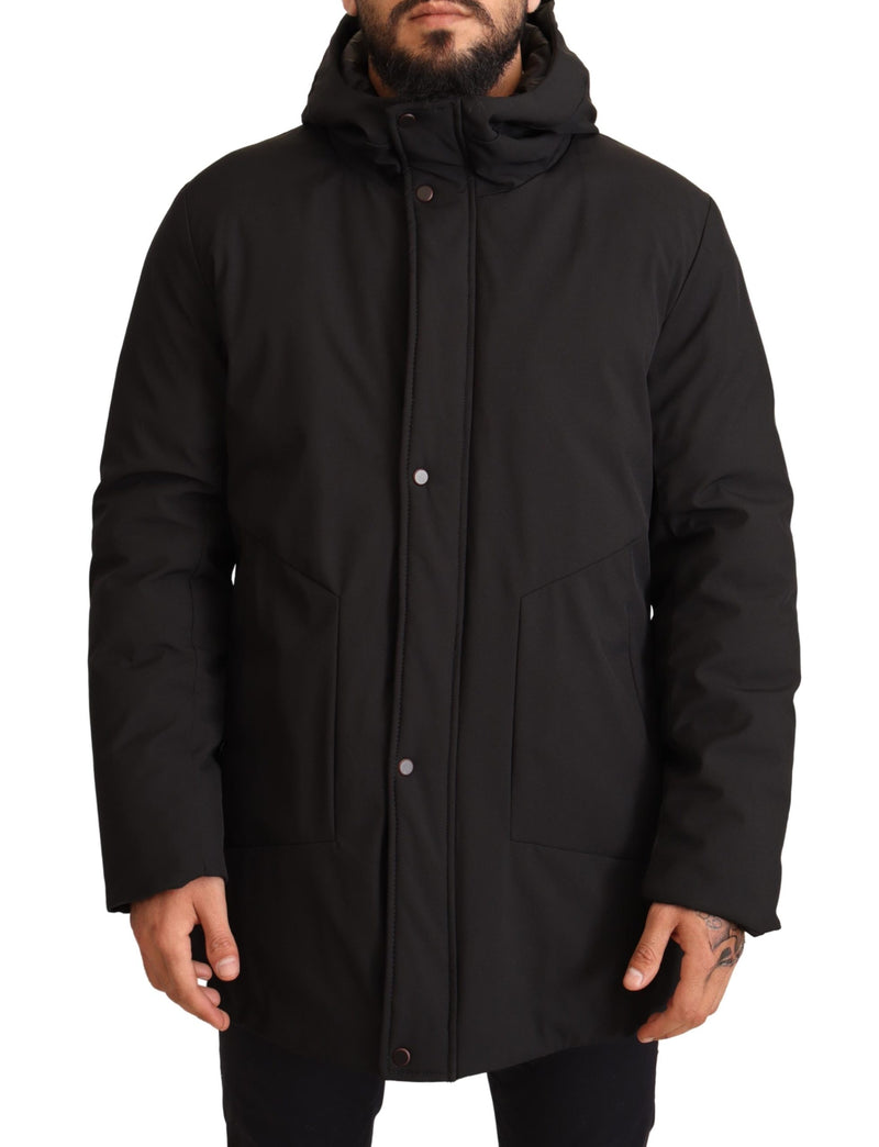 Black Polyester Full Zip Windbreaker Jacket