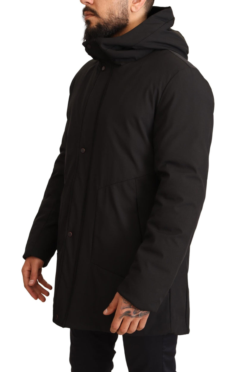 Black Polyester Full Zip Windbreaker Jacket