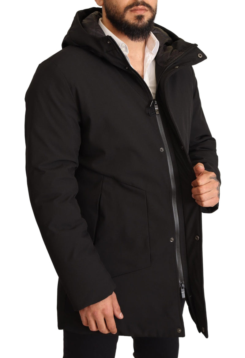 Black Polyester Full Zip Windbreaker Jacket