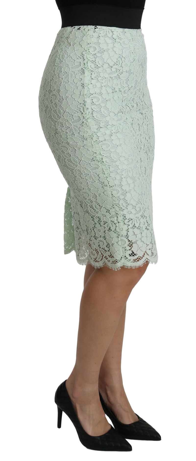 Green Lace Pencil High Waist  Cotton Mint Skirt