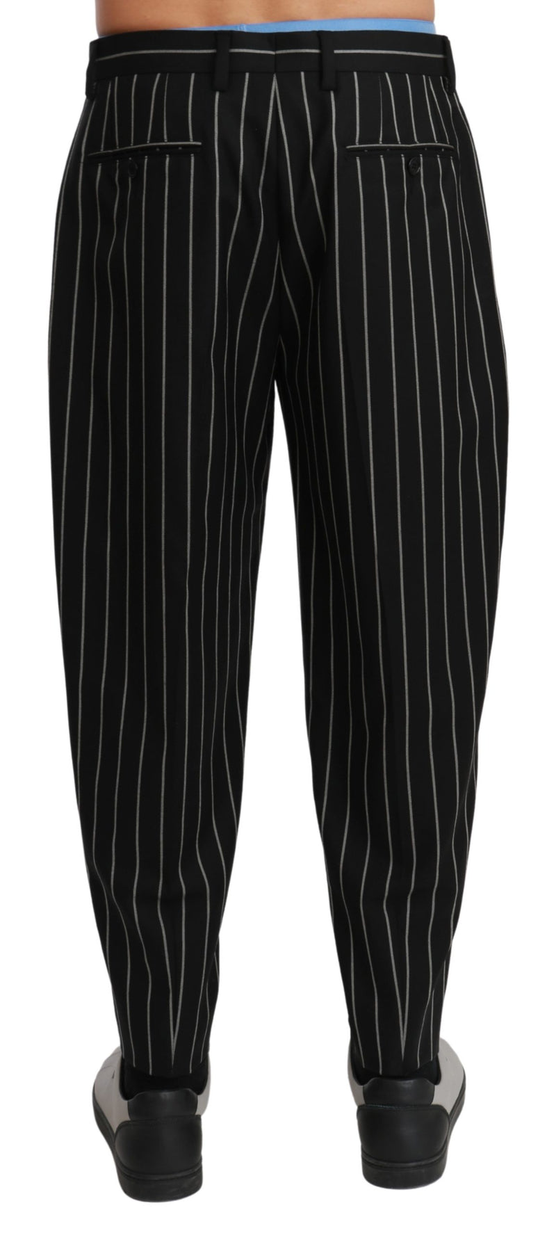 Black White Stripes Casual Trouser Wool Pants