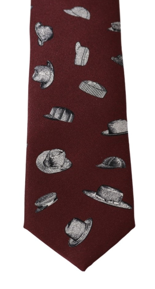 Bordeaux Hats Print Necktie 100% Silk Tie