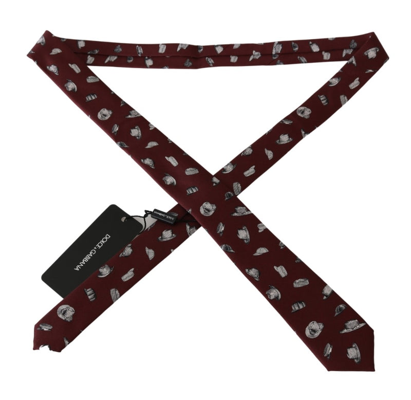 Bordeaux Hats Print Necktie 100% Silk Tie