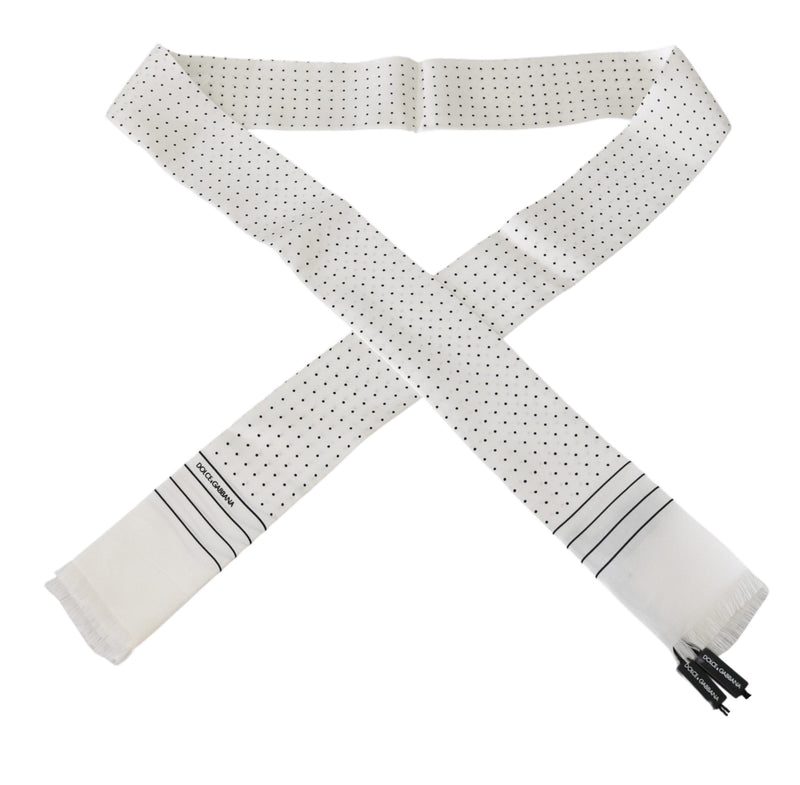 White Dotted Slim Wrap Shawl Silk  Scarf