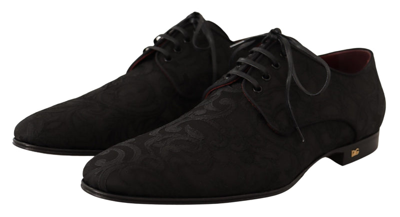 Black Jacquard Lace Up Dress Derby Shoes
