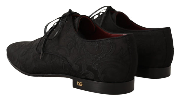 Black Jacquard Lace Up Dress Derby Shoes