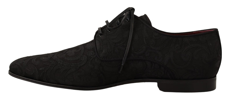 Black Jacquard Lace Up Dress Derby Shoes