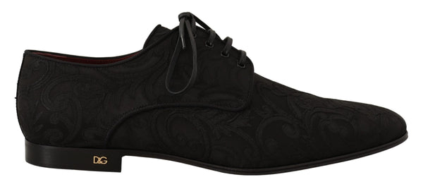 Black Jacquard Lace Up Dress Derby Shoes
