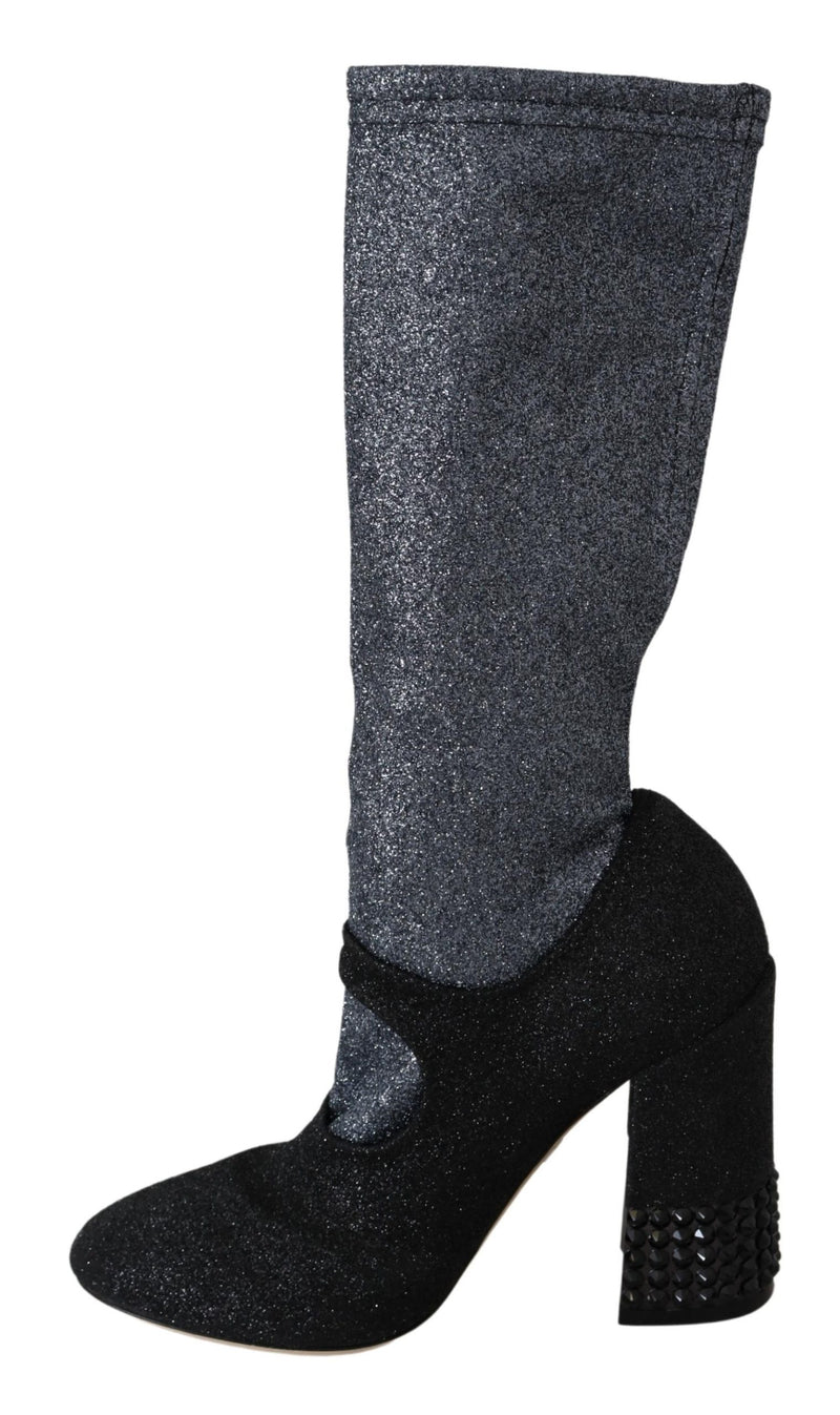 Black Crystal Glitter Boots Shoes