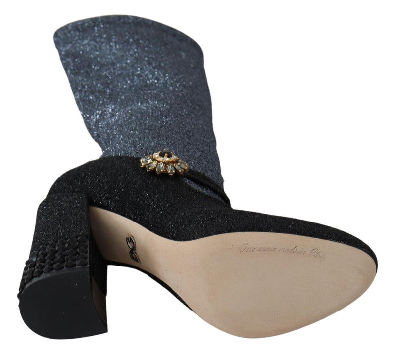 Black Crystal Glitter Boots Shoes
