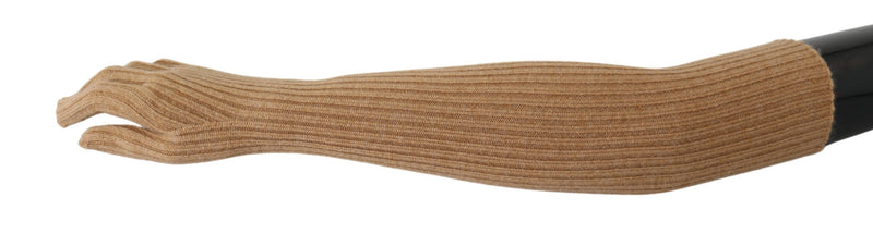 Brown Elbow Length Mittens 100% Cashmere Gloves