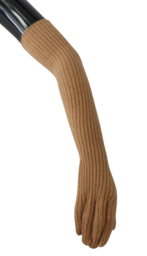 Brown Elbow Length Mittens 100% Cashmere Gloves