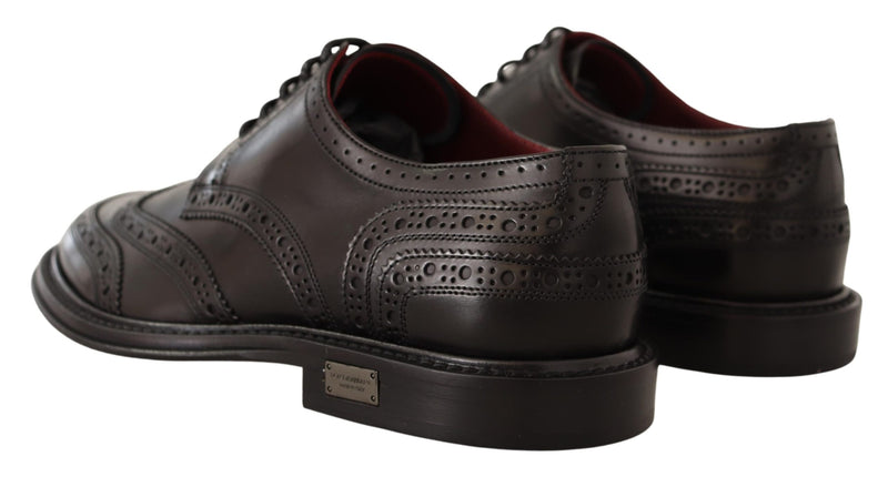 Black Wingtip Leather Lace Up Derby Shoes