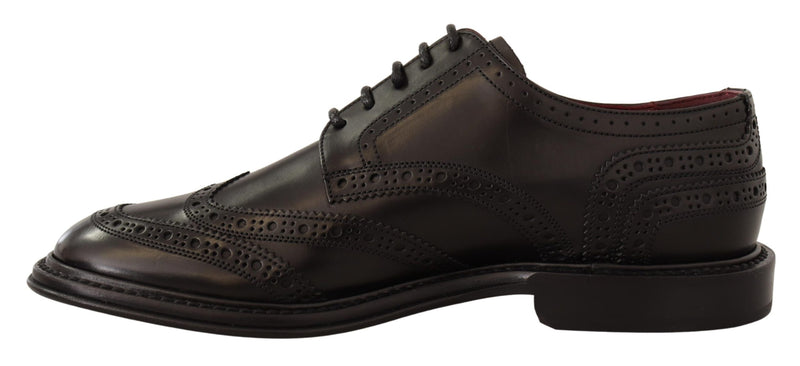 Black Wingtip Leather Lace Up Derby Shoes