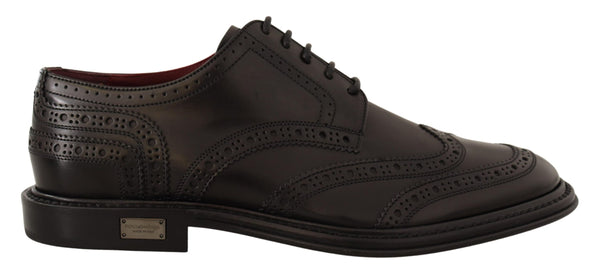 Black Wingtip Leather Lace Up Derby Shoes