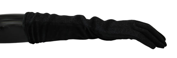 Black Gray Mid Arm Length Mittens Wool  Gloves