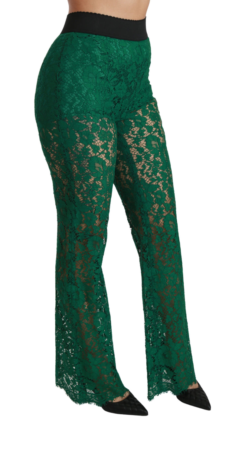 Green Lace High Waist Flared Pants