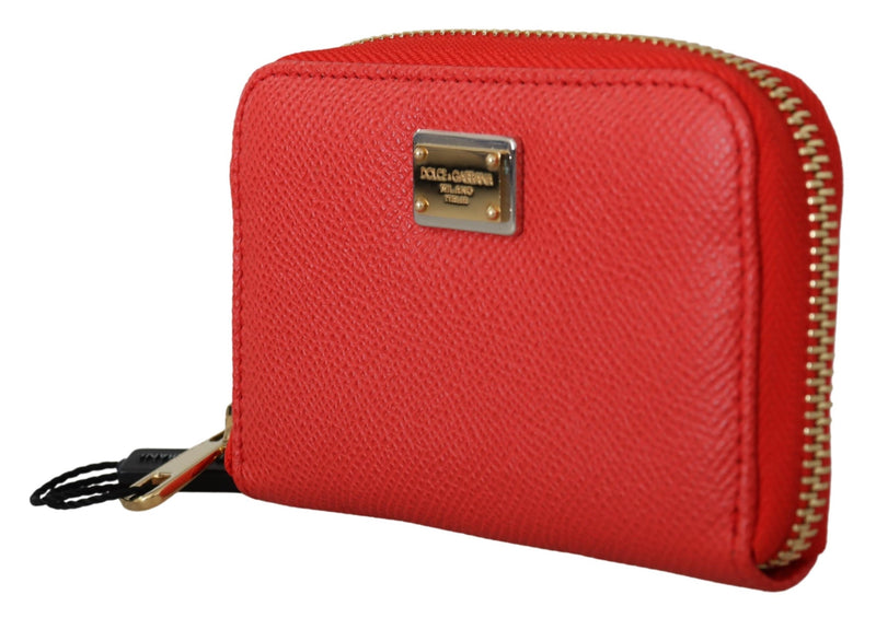 Red Leather Zip Around Metal Logo Card Holder Wallet