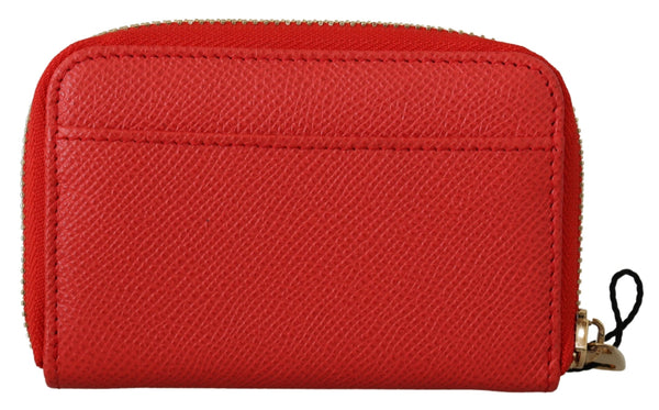 Red Leather Zip Around Metal Logo Card Holder Wallet