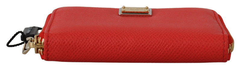 Red Leather Zip Around Metal Logo Card Holder Wallet