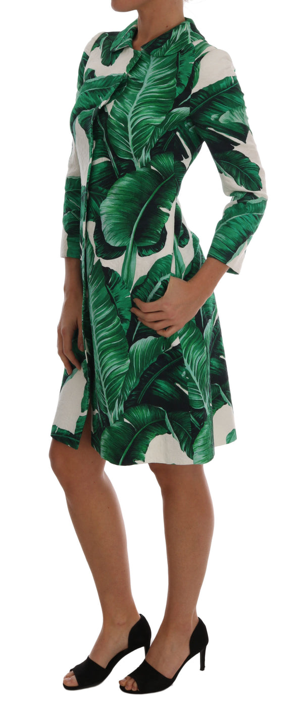 White Banana Leaf Print Cotton Coat Jacket