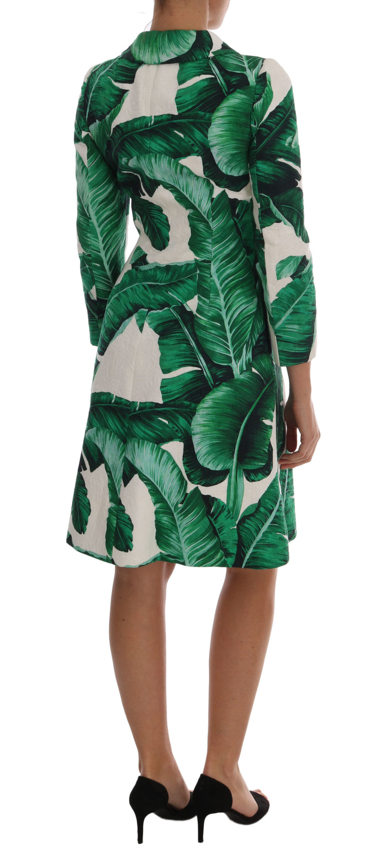 White Banana Leaf Print Cotton Coat Jacket