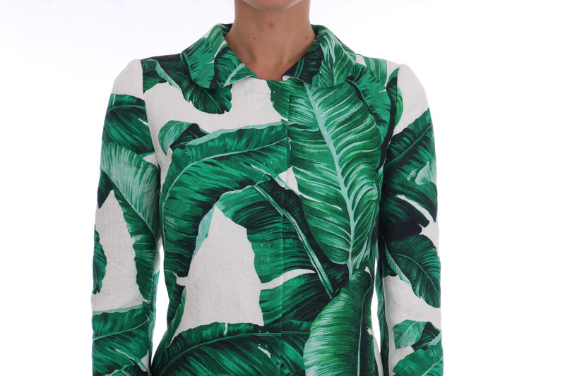 White Banana Leaf Print Cotton Coat Jacket
