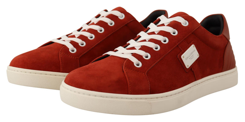 Red Suede Leather Low Tops Mens Sneakers