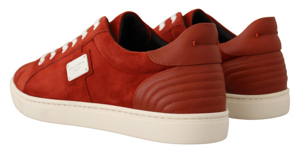 Red Suede Leather Low Tops Mens Sneakers