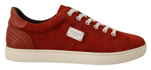 Red Suede Leather Low Tops Mens Sneakers